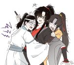  +++ 3boys ad121900 ahoge anger_vein bindi black_hair black_hanfu blue_sash blush brown_hair chenqing_flute chinese_clothes clothes_grab commentary_request dizi facial_mark flute forehead_mark grandmaster_of_demonic_cultivation grey_eyes hair_ribbon hanfu headband high_ponytail highres holding holding_flute holding_instrument hug instrument jin_ling korean_commentary lan_jingyi long_hair long_sleeves male_focus multiple_boys open_mouth parted_bangs ponytail red_ribbon red_sash ribbon robe sash scared shaded_face sidelocks simple_background smile sweatdrop tears teeth transverse_flute trembling turn_pale vambraces wei_wuxian white_background white_hanfu white_headband wide_sleeves xiao_guan_(headdress) yellow_hanfu 