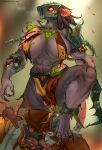  1girl abs animal_ears areola_slip armor barefoot blood blurry blurry_background breast_curtains breasts breasts_apart broken broken_chain brown_claws brown_hair catheter chain collarbone commentary covered_nipples cuffs english_commentary foot_out_of_frame furry furry_female glowing glowing_eyes highres huge_breasts kmnsaur long_hair looking_at_viewer mask metal_mask mouse_(animal) mouse_ears mouse_girl mouse_tail muscular muscular_female navel pelvic_curtain rat_ogre shackles shoulder_armor single_bare_shoulder skaven solo spiked_armor spiked_mask spikes stomach tail telegram_username thick_thighs thighs variant_set warhammer_fantasy 