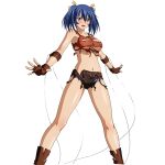  1girl arm_belt bare_shoulders bashoku_youjou belt black_shorts blue_hair blue_panties blush boots breasts brown_belt brown_boots brown_gloves collarbone denim denim_shorts embarrassed feet_out_of_frame fingerless_gloves game_asset glove_belt gloves hair_ribbon ikkitousen ikkitousen_extra_burst large_breasts legs_apart looking_at_viewer multicolored_panties multiple_belts navel non-web_source official_art open_mouth orange_ribbon outstretched_arms panties panty_peek purple_eyes purple_panties red_sports_bra ribbon self-datamine short_hair short_shorts short_twintails shorts simple_background solo sports_bra spread_arms spread_fingers striped_clothes striped_panties torn_belt torn_boots torn_clothes torn_gloves torn_shorts torn_sports_bra transparent_background twintails underboob underwear wire 
