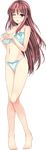  :p artist_request blush bra breasts cleavage copyright_request full-face_blush green_bra green_panties hands_on_own_chest highres large_breasts legs long_hair panties purple_eyes red_hair simple_background solo tongue tongue_out underwear underwear_only 