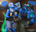  alcohol anole bar beverage big_breasts blue_body breasts clothed clothing cocktails dialog dialogue drink drinks eliza eliza_(vader-san) english_text female fluffy_tail furgonomics hindpaw horn lemur lizard luna mammal paws primate reptile scalie text vader-san wings 