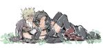  1boy 1girl armor bare_shoulders beerenfuchs black_gloves black_hair black_skirt black_thighhighs blonde_hair blush boots boy_on_top closed_eyes cloud_strife commentary couple elbow_gloves english_commentary final_fantasy final_fantasy_vii final_fantasy_vii_remake from_side full_body gloves grass hand_on_another's_cheek hand_on_another's_face hand_on_another's_shoulder hetero knees_up long_hair looking_at_another lying miniskirt on_back profile red_boots short_hair shoulder_armor sketch skirt sleeveless sleeveless_turtleneck spiked_hair suspender_skirt suspenders sweater tank_top thighhighs tifa_lockhart turtleneck turtleneck_sweater white_background white_tank_top 