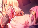  1boy 2girls anus bisexual blonde_hair blush breasts cleo_cragganmore cunnilingus game_cg glasses harem_party kubota_anzu lick licking long_hair multiple_girls oral penis pink_hair pussy short_hair spitroast threesome uncensored 