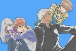  2boys 2girls adoptive_siblings archer_(casual_wear)_(fate) archer_(fate) black_shirt blush brother_and_sister brown_hair casual dark_skin emiya_shirou fate/hollow_ataraxia fate_(series) fujimura_taiga gamjajeon11 hair_slicked_back illyasviel_von_einzbern messy_hair multiple_boys multiple_girls red_hair shirt siblings spiked_hair t-shirt white_hair 