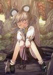  animal_ears basket capelet closed_eyes dowsing_rod grey_hair highres mouse mouse_ears mouse_tail nazrin shope short_hair sitting skirt sleepy solo tail touhou 