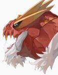  black_sclera colored_sclera commentary_request dinosaur fangs from_side highres no_humans open_mouth pokemon pokemon_(creature) pokemon_focus sake_maguro saliva sharp_teeth teeth tongue tyrannosaurus_rex tyrantrum white_background white_fur 