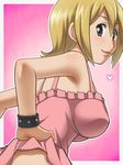  awa bare_shoulders black_eyes blonde_hair breasts dress heart large_breasts looking_back onizuka_hime short_hair sket_dance smile solo wristband 