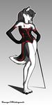  anthro black_clothing canine corset female fur grey_fur grey_hair hair invalid_color looking_at_viewer mammal natalie_de_corsair red_clothing red_eyes solo tridognait white_fur wolf 