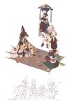  1girl 3boys :> absurdres animal_ear_hood animal_ears anklet armlet asymmetrical_sidelocks belt black_bodysuit black_bow black_bridal_gauntlets black_eyes black_hair black_hood black_hoodie black_pants black_sandals black_shorts black_shrug bloomers blue_cape blue_hat blue_jingasa blue_kimono blue_rope blue_sash blue_sleeves blunt_ends bodysuit bow braid bridal_gauntlets cape cape_grab card card_holster carpet choppy_bangs closed_mouth clothes_grab colored_tips commentary cross-shaped_pupils crossed_arms cyno_(genshin_impact) dark-skinned_male dark_skin detached_sleeves dice dress earrings english_commentary eyeliner facing_another feathers fox_ears fox_tail fringe_trim full_body furisode furrowed_brow genius_invokation_tcg genshin_impact gold gold_anklet gold_armlet gold_belt gold_earrings gold_trim green_cape green_eyes green_hair green_sleeves green_tail hair_between_eyes hair_ornament hakama hakama_shorts half_crown_braid halo halo_behind_head hand_on_own_arm hat heart heart_hair_ornament highres holding holding_card hood hoodie indian_style jackal_ears japanese_clothes jewelry jingasa juban kimono layered_sleeves leaf leaf_hair_ornament leg_warmers long_hair looking_at_another makeup mandarin_collar multicolored_hair multiple_boys nahida_(genshin_impact) okobo on_one_knee open_clothes open_kimono pants platform_sandals pleated_shorts pointing pointing_at_object pointy_ears pom_pom_(clothes) popiahpot red_eyeliner red_trim rope royal_ease sandals sash scaramouche_(genshin_impact) sequential shaded_face short_sleeves shorts shrug_(clothing) side_cape side_ponytail sidelocks sitting smile socks standing stirrup_legwear streaked_hair sweatdrop symbol-shaped_pupils tail tassel tighnari_(genshin_impact) toeless_legwear toeless_socks toes tunic usekh_collar wanderer_(genshin_impact) white_bloomers white_dress white_hair white_kimono white_leg_warmers white_sleeves white_socks white_tunic yellow_feathers yellow_pupils 