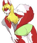  back big_breasts blonde_hair blue_eyes breasts brown_nose butt butt_cleavage canine cleavage clothed clothing countershading ears_up erect_nipples female fox freckles fur gray_clothing green_clothing hair hands kimichika lilith_666 long_hair looking_at_viewer looking_back mammal multicolor_fur nails nipples panties pencil plain_background presenting presenting_hindquarters raised_tail red_fur signature solo standing thighs two_tone_fur underwear wet white_background 