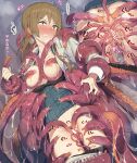  1girl absurdres anus ass bar_censor black_pantyhose blush bound breasts brown_eyes brown_hair censored clenched_teeth commentary_request highres jacket kyoukai_no_kanata large_breasts long_hair multiple_views nibutani_shinka nipple_rub nipple_stimulation nipples open_mouth panties panties_under_pantyhose pantyhose pussy pussy_juice restrained sands9 speech_bubble suggestive_fluid teeth tentacle_sex tentacles thigh_gap torn_clothes torn_pantyhose underwear white_panties 