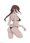  1girl artist_name ass bare_shoulders bikini black_bikini braid braided_ponytail breasts chainsaw_man cleavage collarbone commentary cropped_legs from_behind halterneck highres long_hair looking_at_viewer looking_back makima_(chainsaw_man) median_furrow medium_breasts pcharlesart red_hair ringed_eyes simple_background solo strap_gap swimsuit thighs thong thong_bikini twitter_username white_background yellow_eyes 