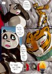  better_late_than_never blush bound butt collar comic daigaijin dialog dialogue english_text feline female green_eyes kung_fu_panda male mammal master_tigress nude open_mouth panda po pussy red_eyes standing sweat text tiger 