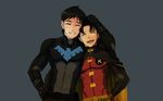  2boys batman_(series) black_hair bodysuit brothers cape dc_comics dick_grayson duo family jason_todd male male_focus millgam multiple_boys nightwing pixiv_thumbnail resized robin_(dc) siblings smile tim_drake young_justice young_justice:_invasion 
