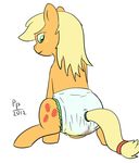  applejack_(mlp) blonde_hair cutie_mark diaper equine f&aelig;ces feces female feral freckles friendship_is_magic green_eyes hair horse looking_back mammal my_little_pony plain_background pony ponypadding scat smile solo white_background 