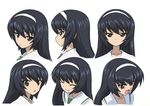  bangs black_hair blouse brown_eyes character_sheet concept_art cross expressions face girls_und_panzer hairband long_hair looking_at_viewer non-web_source official_art ooarai_school_uniform open_mouth reizei_mako school_uniform serafuku smile sugimoto_isao upper_body white_blouse 