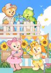  2boys 2girls bear_boy bird bug butterfly cloud commentary_request cookieann dog_girl duffy_and_friends duffy_the_disney_bear flower happy highres multiple_boys multiple_girls olu_mel personification shelliemay sky smile stuffed_animal stuffed_toy sunflower takatmaorange turtle turtle_boy 