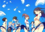  6+girls :o ass black_hair blush bow brown_hair closed_eyes clothes_lift commentary_request covering_privates crotch_seam embarrassed frilled_panties frills gin_(oyoyo) jacket long_hair multiple_girls open_mouth original panties panties_under_pantyhose pantyhose pantyshot polka_dot polka_dot_panties ponytail ribbon school_uniform short_hair side-tie_panties skirt skirt_lift skirt_tug sky smile standing striped_clothes striped_panties sweater_vest thighband_pantyhose twintails underwear unworn_panties upskirt white_panties wind wind_lift 