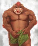  blush boar chubby covering_up gawein-dragon hairy kemono male mammal musclegut muscles pecs porcine solo 