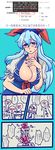  blue_hair blush breasts comic hat highres kamishirasawa_keine large_breasts long_hair open_mouth partially_translated pixiv touhou translation_request yumiya 