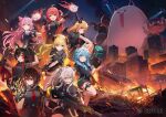 6+girls ahoge animal_ears black_hair black_shirt black_skirt blonde_hair blue_hair braid breasts brown_hair chest_harness commentary_request demon_girl demon_horns demon_wings flat_chest fubuzilla_(shirakami_fubuki) grey_hair gun hakui_koyori harness hatotaurus_(ookami_mio) holding holding_gun holding_radio holding_weapon hololive hololive_dev_is horns large_breasts lion_ears lion_girl lion_tail long_hair looking_at_viewer low_twin_braids mechanical_arms miniskirt mizumiya_su multicolored_hair multiple_girls necktie official_art okanyan_(nekomata_okayu) ookami_mio outdoors pencil_skirt pink_hair pink_streaks pointy_ears ponytail purple_eyes red_streaks roboco-san sakura_miko sheep_girl sheep_horns shirt shirt_tucked_in shishiro_botan short_hair short_sleeves skirt streaked_hair tail tokisaka_makoto tsunomaki_watame twin_braids two_side_up very_long_hair virtual_youtuber weapon wings wolf_ears wolf_girl yuzuki_choco 