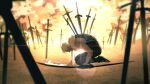  1boy absurdres archer_(fate) bow_(weapon) commentary_request dark-skinned_male dark_skin fate/stay_night fate_(series) field_of_blades gears hair_slicked_back highres korean_commentary male_focus messy_hair multiple_swords multiple_weapons planted planted_sword scarf solo spiked_hair sword too_many_weapons unlimited_blade_works_(reality_marble) weapon white_hair xom3thing 