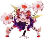  1girl fang flower forest_musician_cranberry_gaiden:_magical_girl_raising_project_unripe_duet fukuroi_marika hair_ornament highres leaf_hair_ornament looking_at_viewer magical_girl mahou_shoujo_ikusei_keikaku maruino official_art open_mouth orange_hair purple_eyes short_hair smile solo third-party_source white_background white_flower 