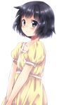  black_eyes black_hair blush bob_cut dress hands_together maruki_(punchiki) migi_no_ko original short_hair simple_background solo white_background 