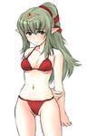  bikini blush breasts chiki cleavage fire_emblem fire_emblem:_kakusei fire_emblem:_monshou_no_nazo green_eyes green_hair hair_ornament hair_ribbon long_hair mamkute medium_breasts midorino_ryuusei pointy_ears ponytail ribbon solo swimsuit 