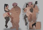  2boys absurdres aly_zarathustra_(waterloocheery) anal black_bridal_gauntlets black_hair black_panties black_shoes black_thighhighs bridal_gauntlets commentary crossdressing crossdressing_(mtf) english_commentary fat fat_man fellatio grey_background high_heels highres long_hair male_focus male_penetrated mask multiple_boys multiple_views nipples oral original panties penis penis_size_difference pig_mask plap ponytail see-through_bridal_gauntlets see-through_clothes see-through_thighhighs sex shoes small_penis sound_effects stirrup_legwear testicles thighhighs toeless_legwear tortuga trap underwear vaginal veins veiny_penis yaoi 