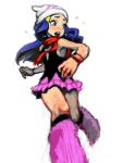  1girl bad_drawr_id bad_id beanie black_shirt blue_eyes blue_hair crying crying_with_eyes_open dawn_(pokemon) foot_out_of_frame hat jonpei leg_warmers long_hair miniskirt oekaki open_mouth pink_leg_warmers pink_skirt pokemon pokemon_diamond/pearl/platinum red_scarf running scarf shirt skirt sleeveless sleeveless_shirt solo tears teeth upper_teeth_only watch white_hat wristwatch 