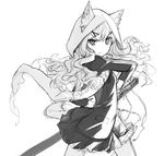  animal_ears bad_id bad_pixiv_id greyscale h2so4 long_hair monochrome original simple_background solo sword weapon white_background 