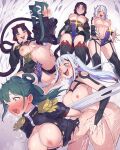  4girls absurdres anti-demon_corps_uniform azuma_himari_(mato_seihei_no_slave) azuma_yachiho bound bound_arms bound_legs breasts brown_eyes character_request clenched_teeth colored_tips commentary_request dildo drooling green_hair grey_hair highres jacket large_breasts long_hair mato_seihei_no_slave multicolored_hair multiple_girls navel nipples open_mouth purple_eyes purple_hair pussy_juice red_hair restrained sands9 sex_toy shoes snake_hair stomach strap-on teeth tentacle_sex tentacles twintails vaginal very_long_hair 