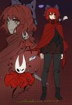 ! ... 2girls absurdres aeronmeri_19198 arthropod_girl black_pantyhose black_shirt black_skin bow chinese_commentary cloak colored_skin commentary_request crossover dated east-west_crossover english_text full_body hair_bow highres hollow_eyes hollow_knight hollow_knight:_silksong hornet_(hollow_knight) long_sleeves looking_at_viewer mask multiple_girls needle_(hollow_knight) pantyhose red_cloak red_eyes red_hair red_skirt ribbon-trimmed_bow ribbon_trim rosary sekibanki shirt short_hair signature skirt spoken_ellipsis spoken_exclamation_mark touhou white_mask 