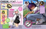  0lightsource 1980s_(style) 1990s_(style) 1990s_fashion absurdres animal_ears aoi_(lightsource) artist_collaboration artist_name black_hair can cat_boy cat_ears character_name colored_speech_bubble crossdressing crossdressing_(mtf) dark-skinned_male dark_skin denim drink_can earrings english_text fake_ad fake_magazine_scan faux_retro_artstyle faux_traditional_media furigana hands_in_pockets highres holding holding_can jeans jewelry long_hair male_focus mixed-language_text multiple_boys murasaki_(lightsource) original overalls pants pink_eyes pink_lips pink_overalls retro_artstyle shirt shoes short_hair signature soda_can speech_bubble star_(symbol) streetwear striped_clothes striped_shirt sushi_(wickwickywild) text_focus trap urban vertical_text white_hair white_shoes 