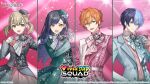  2boys 2girls :d aoyagi_touya aqua_gem artist_name azusawa_kohane belt black_hair black_jacket black_skirt blonde_hair blonde_streaks blue_bow blue_bowtie blue_gem blue_gloves blue_hair blue_jacket blue_trim bow bowtie breasts brown_eyes buttons closed_mouth column_lineup commentary company_name copyright_notice cropped_jacket cross-laced_jacket dot_nose double-parted_bangs earrings english_text frilled_hat frills gem gloves gradient_hair green_gem green_hat green_jacket green_skirt grey_bow grey_bowtie grey_eyes grey_gloves grey_jacket grey_skirt grey_trim group_name guest_art hair_between_eyes half_gloves hand_on_own_hip hand_up hands_up hat jacket jewelry koujisako lapels lens_flare lineup long_hair long_sleeves looking_at_viewer low_twintails medium_hair mini_hat mole mole_under_eye multicolored_hair multicolored_jacket multiple_boys multiple_girls notched_lapels official_alternate_costume official_art open_clothes open_jacket open_mouth orange_eyes orange_gem orange_hair pearl pink_background pink_bow pink_bowtie pink_gloves pink_jacket pink_shirt pink_trim project_sekai purple_gem red_gem red_skirt red_trim second-party_source shinonome_ena shiraishi_an shirt short_hair single_earring skirt small_breasts smile split-color_hair streaked_hair swept_bangs tongue tsurime twintails two-tone_jacket two-tone_skirt upper_body v-shaped_eyebrows vivid_bad_squad_(project_sekai) w white_belt white_bow white_bowtie white_gloves white_jacket white_shirt 