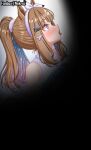  +_+ 1girl absurdres almond_eye_(casual)_(umamusume) almond_eye_(umamusume) animal_ears bare_shoulders blue_eyes blue_hair blue_vest blush bow bow_hairband brown_hair censored clothing_cutout colored_inner_hair hair_ornament hairband highres horse_ears horse_girl long_hair multicolored_hair nekroz7 open_mouth out-of-frame_censoring ponytail shirt shoulder_cutout streaked_hair symbol-shaped_pupils tongue tongue_out umamusume vest white_hairband white_shirt white_streaks x-shaped_pupils 