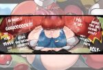 1boy 1girl anal anus boy_on_top commentary deep_penetration denim denim_shorts emboar english_commentary english_text folded furry furry_male furry_with_non-furry hetero highres hilda_(pokemon) interspecies lying mating_press nyantcha on_back penis pokemon pokemon_(creature) pokemon_black_and_white pokephilia profanity sex shorts speech_bubble testicles 