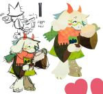  1boy black_sleeves blush closed_eyes commentary deltarune dress english_commentary goat_boy green-framed_eyewear green_dress heart highres horns morschiffon pink_scarf plaid_clothes plaid_scarf ralsei round_eyewear scarf sketch solo utdr_(toby_fox) white_background white_fur 