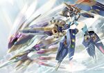  1girl ass black_hair breasts cloud commentary_request elbow_gloves floating flying gin_(oyoyo) gloves hat headgear holding holding_sword holding_weapon leotard mecha_musume mechanical_wings original short_hair skin_tight sky small_breasts solo sword thrusters twitter_username weapon wings 