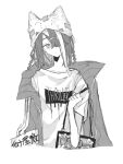  bag bandaid beanie commentary fate/grand_order fate_(series) flat_chest hair_over_one_eye hat highres itabag jacket open_clothes open_jacket ribbon shirt short_hair short_sleeves t-shirt white_shirt xu_fu_(academy_outfit)_(fate) xu_fu_(fate) yuyuk0o 