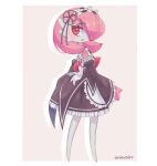  1girl bellavoirr blush colored_skin cosplay cross_hair_ornament detached_sleeves gardevoir hair_ornament hair_over_one_eye looking_at_viewer maid multicolored_skin pink_eyes pink_hair pink_skin pokemon pokemon_(creature) ram_(re:zero) ram_(re:zero)_(cosplay) re:zero_kara_hajimeru_isekai_seikatsu simple_background two-tone_skin white_skin 