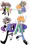  4boys :d ^_^ absurdres animification bdsm black_coat black_pants black_shoes blue_eyes blue_hoodie blue_pants blush_stickers bondage bound bound_wrists brown_hair brown_pants chibi closed_eyes coat commentary deformed demon_boy demon_horns demon_tail demon_wings drawstring edd_(eddsworld) eddsworld english_text full_body green_hoodie green_jacket grin hair_ears hands_in_pockets highres holding holding_knife hollow_eyes hood hood_down hoodie horns hug jacket knife long_sleeves looking_at_another looking_at_viewer male_focus matt_(eddsworld) miss_(changchunteng561) multiple_boys nervous open_clothes open_jacket open_mouth orange_hair pants pointy_ears prototype_design purple_hoodie sharp_teeth shoes short_hair smile sneakers spiked_hair standing standing_on_one_leg striped_horns tail tears teeth tom_(eddsworld) tord_(2004)_(eddsworld) tord_(eddsworld) trench_coat uneven_eyes walking wings 