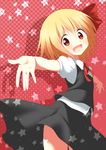  ascot bad_id bad_pixiv_id blonde_hair bow hair_bow oniku_(shimofuri-ke) open_mouth outstretched_arms red_eyes rumia short_hair solo touhou 