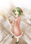  animal_ears broom dress green_eyes green_hair highres kasodani_kyouko mary_janes niwatazumi shoes short_hair smile solo touhou 