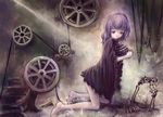  amejou_satoshi copyright_request dress film_reel purple_eyes purple_hair skeleton solo tape 
