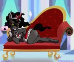  black_hair butt equine fangs feral flower friendship_is_magic hair horn keishinkae king_sombra_(mlp) lying magic male mammal my_little_pony red_eyes robe rose seductive sofa solo spark unicorn 