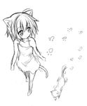  animal_ears blush cat cat_ears cat_tail copyright_request deku_(dekunosu) flat_chest greyscale monochrome paw_print short_hair simple_background solo tail white_background 