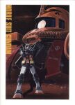  1970s_(style) aiming aiming_at_viewer beam_rifle border cable copyright_name earth_federation_space_forces energy_gun gun gundam highres holding holding_gun holding_weapon horns looking_at_viewer mecha mecha_focus mobile_suit mobile_suit_gundam no_humans official_art one-eyed_mecha ookawara_kunio painting_(medium) projected_inset red_eyes retro_artstyle robot roundel rx-78-2_gundam scan scope shadow shield shield_on_back signature single_horn space standing star_(sky) third-party_source traditional_media v-fin weapon white_border yellow_eyes zaku_ii zaku_ii_s_char_custom zeon 