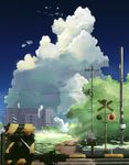  bad_pixiv_id building cloud day highres no_humans original railroad_crossing railroad_tracks revision scenery sign sky tree v-any 